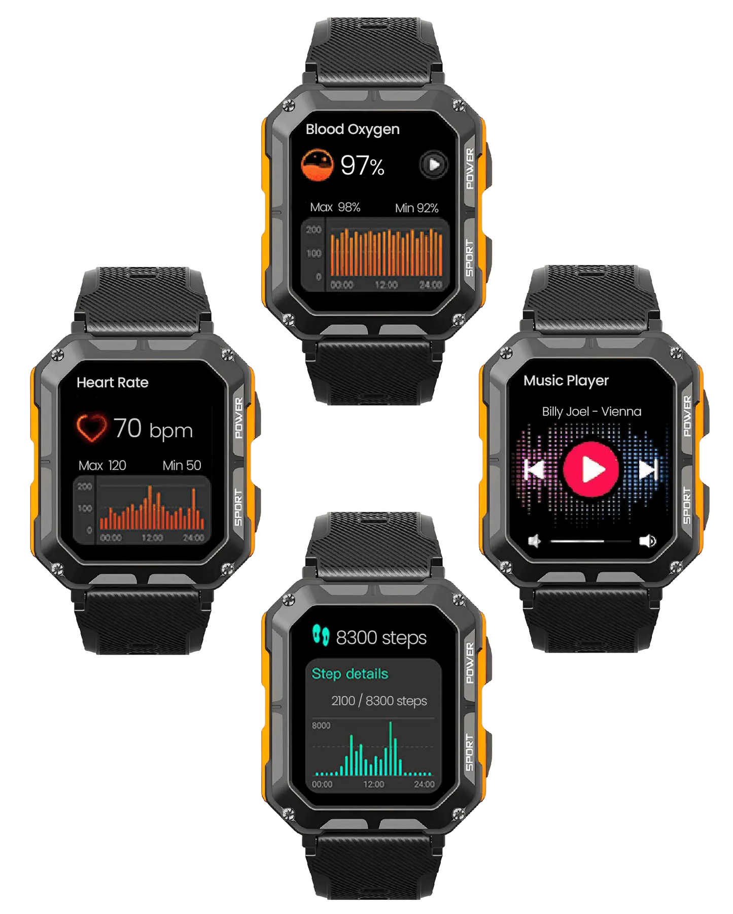 Robuste Smartwatch mit Herzfrequenzmesser & Schrittzähler - EnduranceX