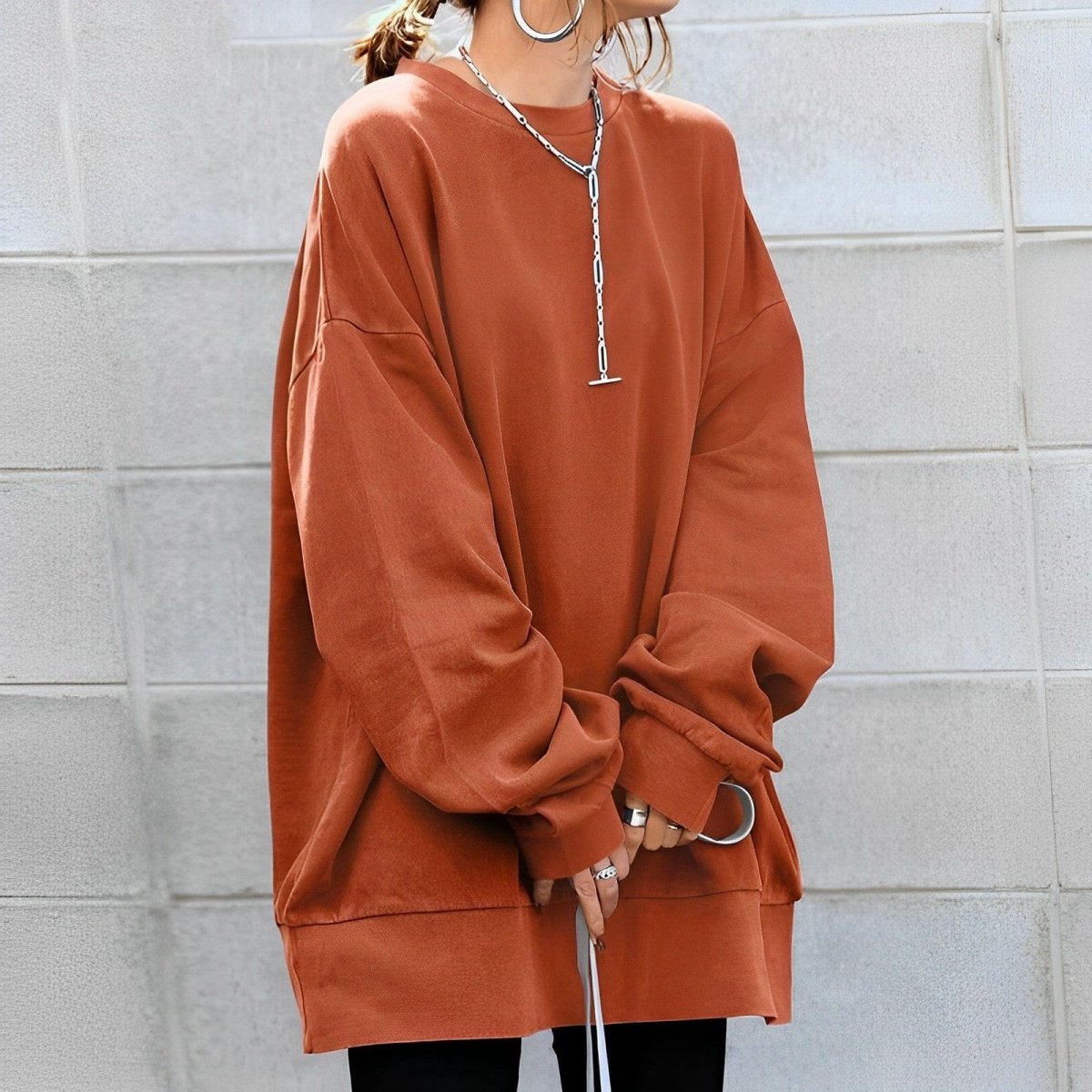 Oversized Crew Neck Jumper - Ruby