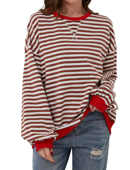 Oversized Striped Crew-Neck Sweatshirt - Holly