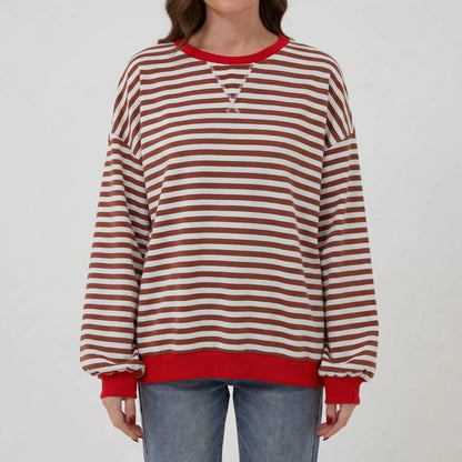 Oversized Striped Crew-Neck Sweatshirt - Holly