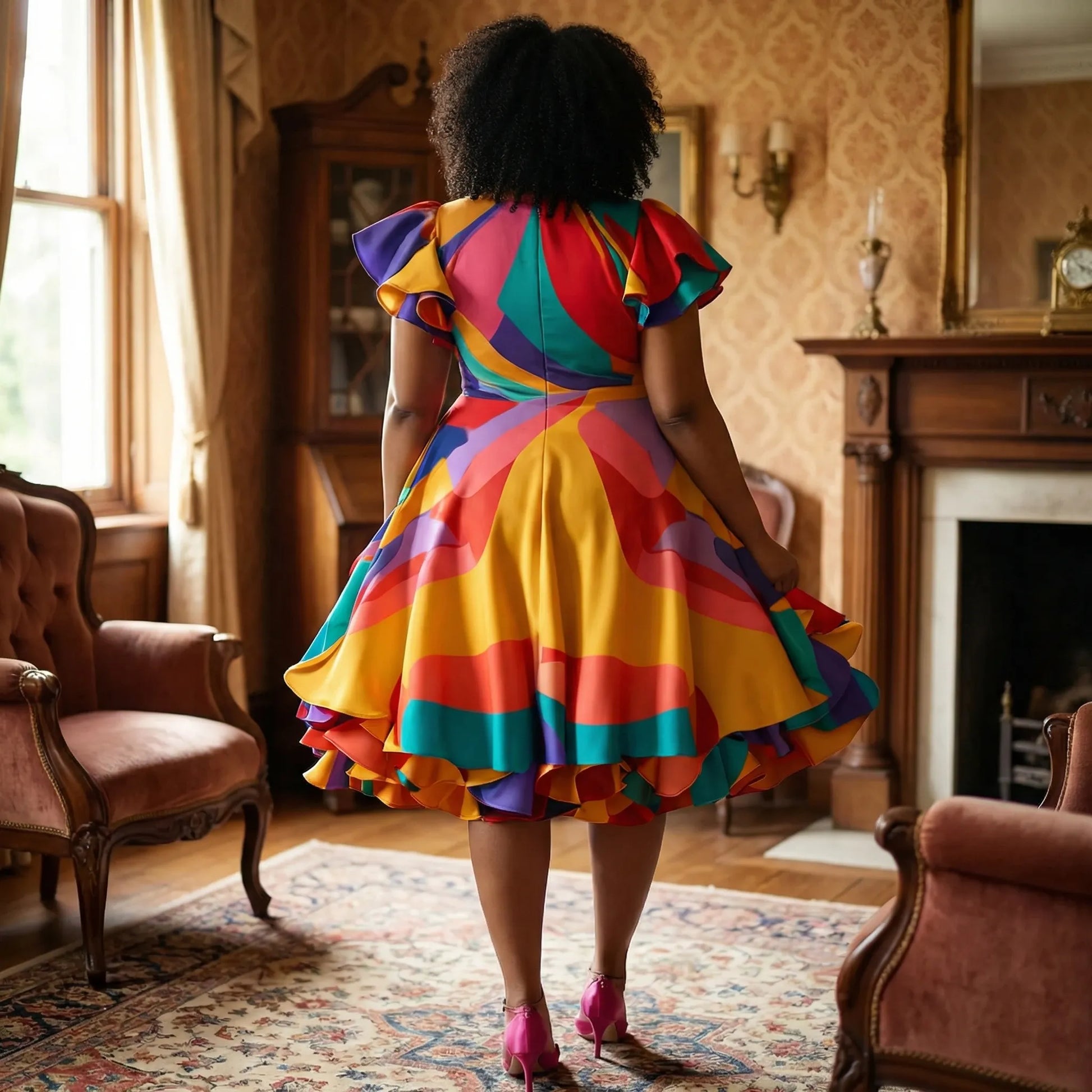 Plissiertes Midikleid in A-Linie für große Größen mit Rüschendetails - Beverly