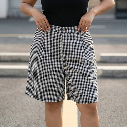 Plus-Size Damenshorts Mit Weitem Bein Und Karomuster - Denise