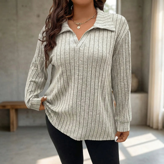 Plus-Size Geripptes Langarmshirt - Charlotte