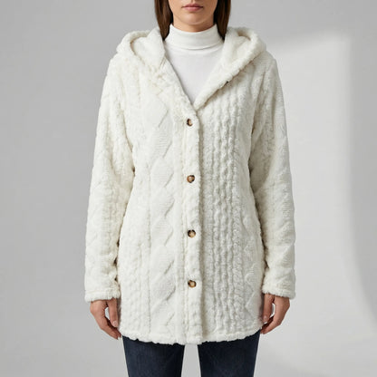 Plüschjacke Mit Kapuze Und Durchgehender Knopfleiste - Amy