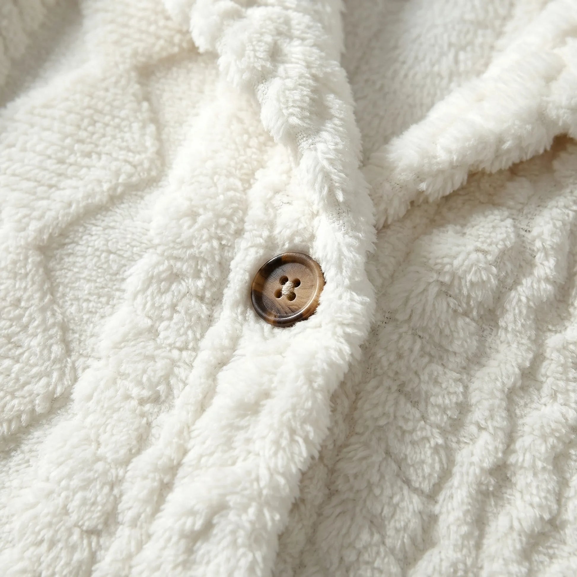 Plüschjacke Mit Kapuze Und Durchgehender Knopfleiste - Amy