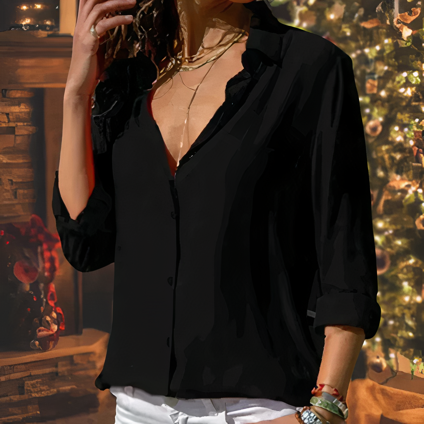 Fließende Hemdbluse mit Knopfleiste – Selin