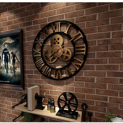 Retro industrielle Wanduhr aus Holz – Ironwood