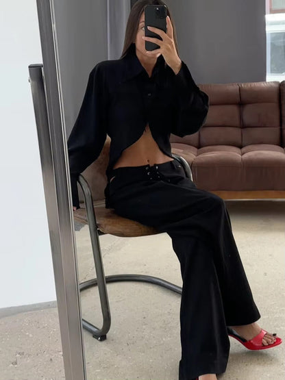 Luftig & Stylisch Zweiteiler aus Leinen mit Langarmshirt und Hose Damen – Nayela