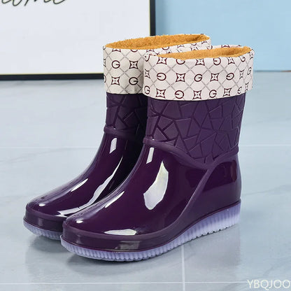 Damen Regenstiefel halbhoch wasserdicht mit Muster & Antirutschsohle – Marvella