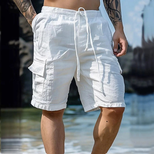 Luftige Herren Leinen-Shorts mit weitem Bein und Kordelzug – Silas