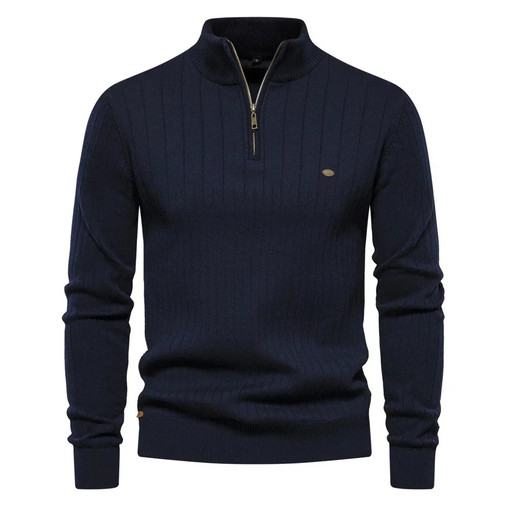 Herren Strickpullover aus Baumwolle mit Reißverschluss & Stehkragen – Ardel