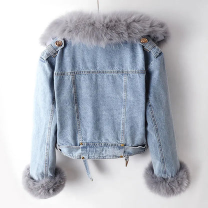 Denim- und Kunstfell-Eleganzjacke - Stella