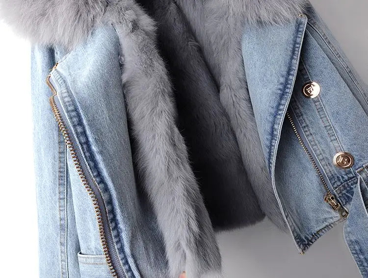 Denim- und Kunstfell-Eleganzjacke - Stella