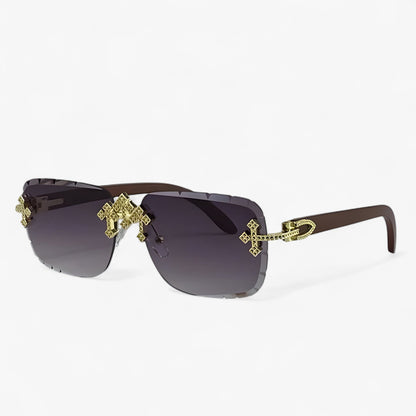 Randlose Steampunk-Sonnenbrille mit Metallakzenten – Nirex