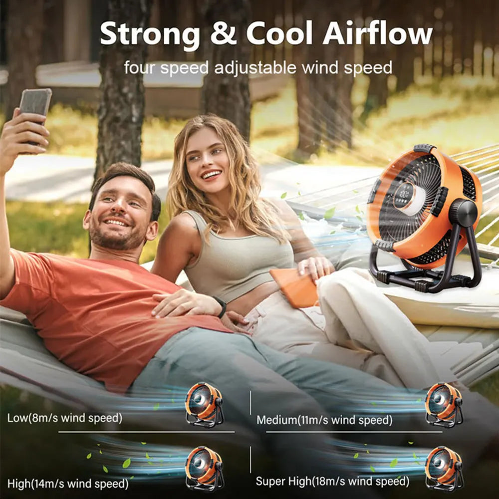 Campingventilator mit 20000mAh Akku, LED-Licht & Fernbedienung – WindMate