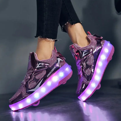 Kinderrollschuhe mit LED-Beleuchtung und abnehmbaren Rädern
