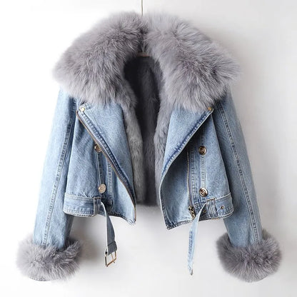 Denim- und Kunstfell-Eleganzjacke - Stella