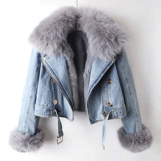 Denim- und Kunstfell-Eleganzjacke - Stella