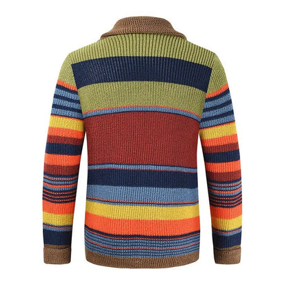 Herren Strick-Cardigan mit Colourblock und geometrischem Muster – Leandro