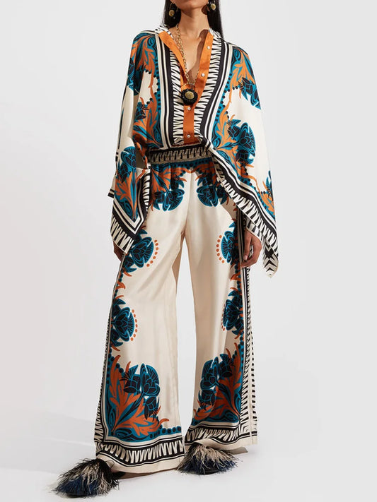 Zweiteiliges Damen Leinen Streetwear-Set Mit Ethno-Print – Samira