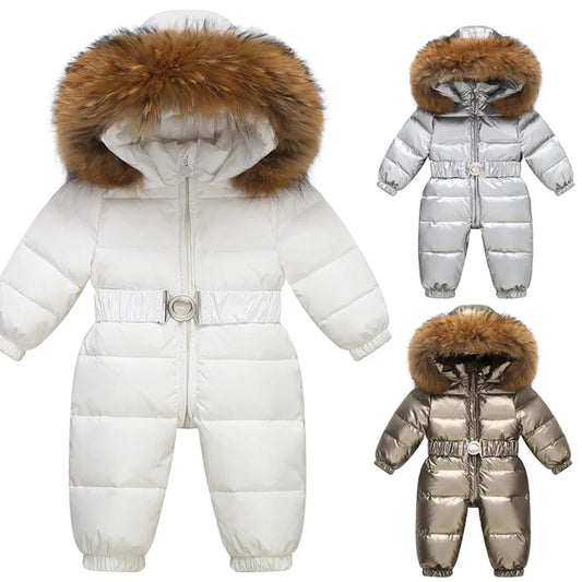 Gefütterter, wasserdichter Winteroverall mit Kapuze und Gürtel – Winterzauber Niko