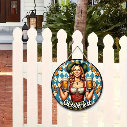 Runde Wanddeko „Oktoberfest-Madl“ (20 cm) – BierMaid Art Oktoberfest 2025