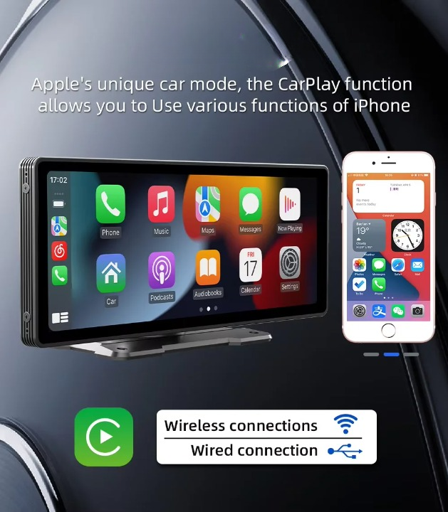 Universeller 10,26-Zoll (26,06 cm) Auto-Multimedia-Player mit kabellosem CarPlay und Android Auto