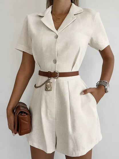Leinen Sommer-Jumpsuit mit kurzen Ärmeln – Maelis