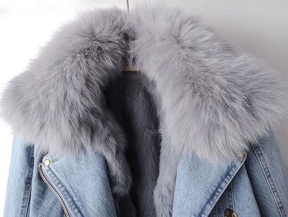 Denim- und Kunstfell-Eleganzjacke - Stella