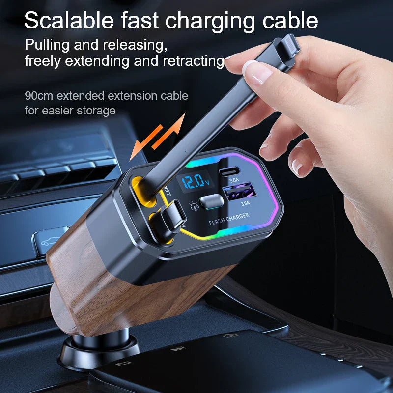 120W 4-in-1 Erweiterbares Autoladegerät mit USB-C- und Zigarettenanzünderadapter – Vega