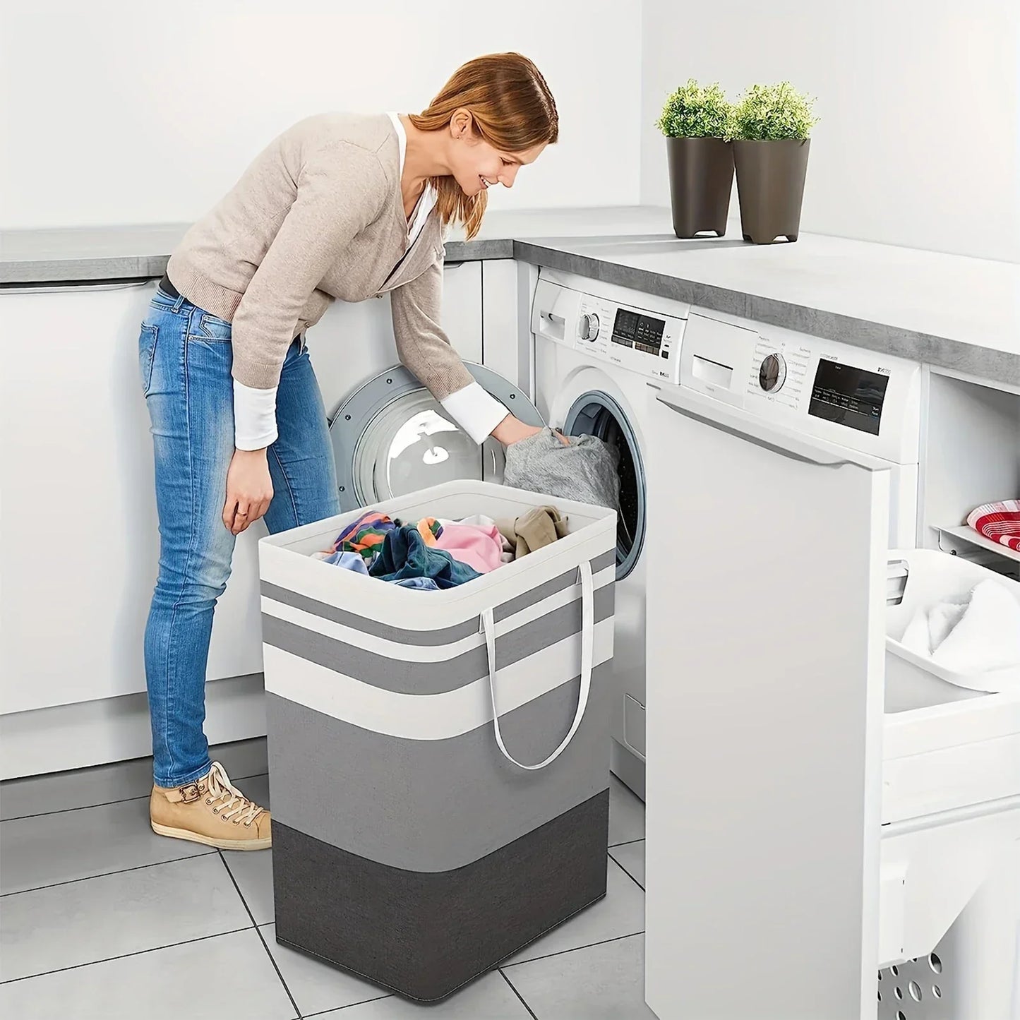 75L großer Wäschekorb mit Griffen und zusammenklappbarem Design – Solen
