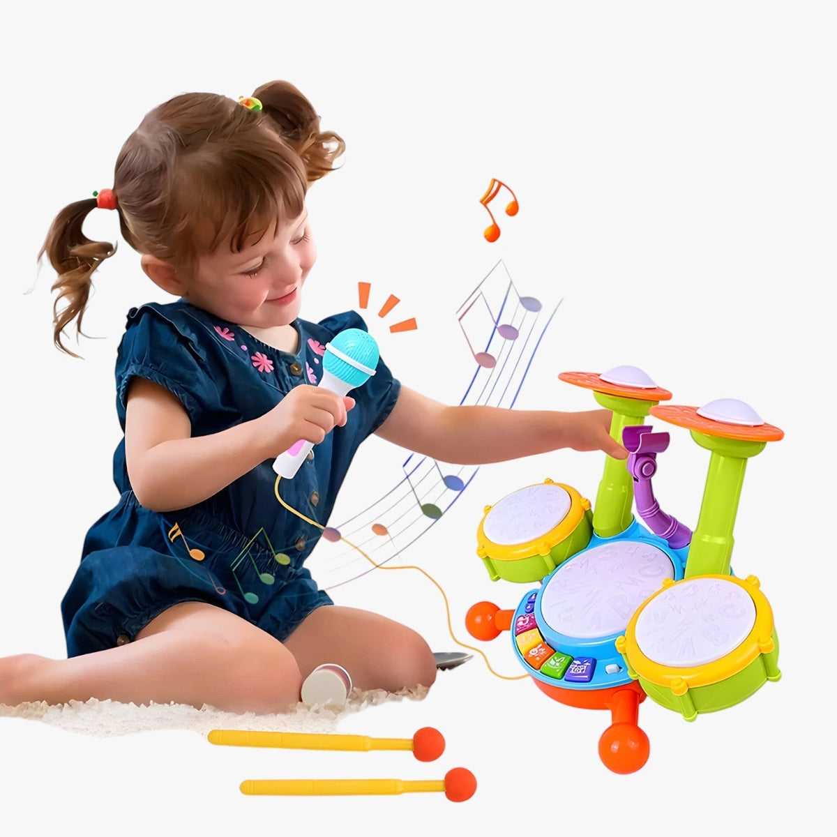 Interaktives Lern-Drumset mit Mikrofon für Kleinkinder – RhythmusSpaß Mini