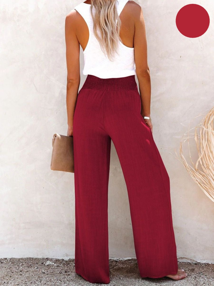 Damen Leinenhose mit Hoher Taille und weitem Bein – Livia