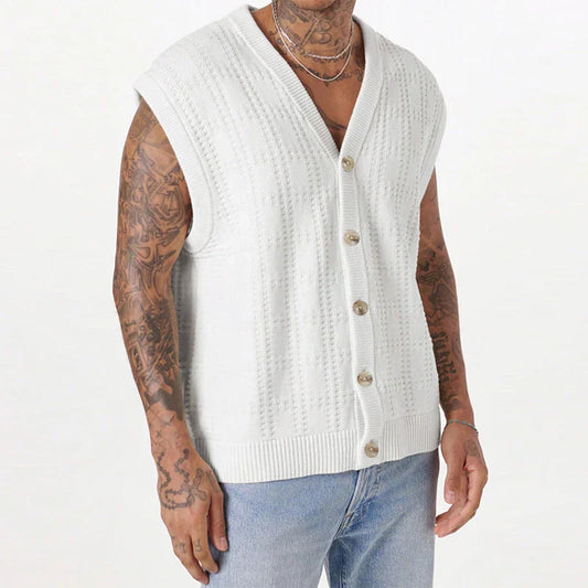 Gestrickte Sommerjacke mit V-Ausschnitt und Knöpfen – Elias