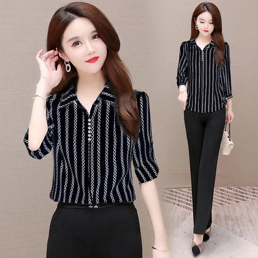 Stilvolle Damen Chiffon Bluse mit Knöpfen & Umschlagkragen – Fenya