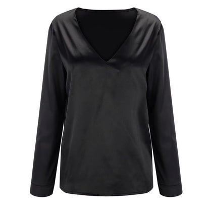 Satin Damenbluse mit tiefem V-Ausschnitt & langen Ärmeln – Daria