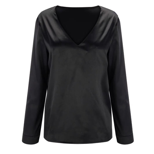 Satin Damenbluse mit tiefem V-Ausschnitt & langen Ärmeln – Daria