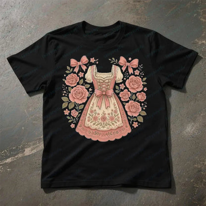 Damen T-Shirt mit Dirndl-Print – RosaBlüte Oktoberfest 2025