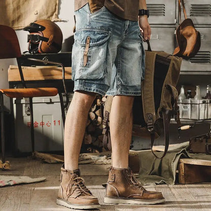 Herren Denim-Cargo-Bermuda im Retro Motorrad-Stil – Ronex