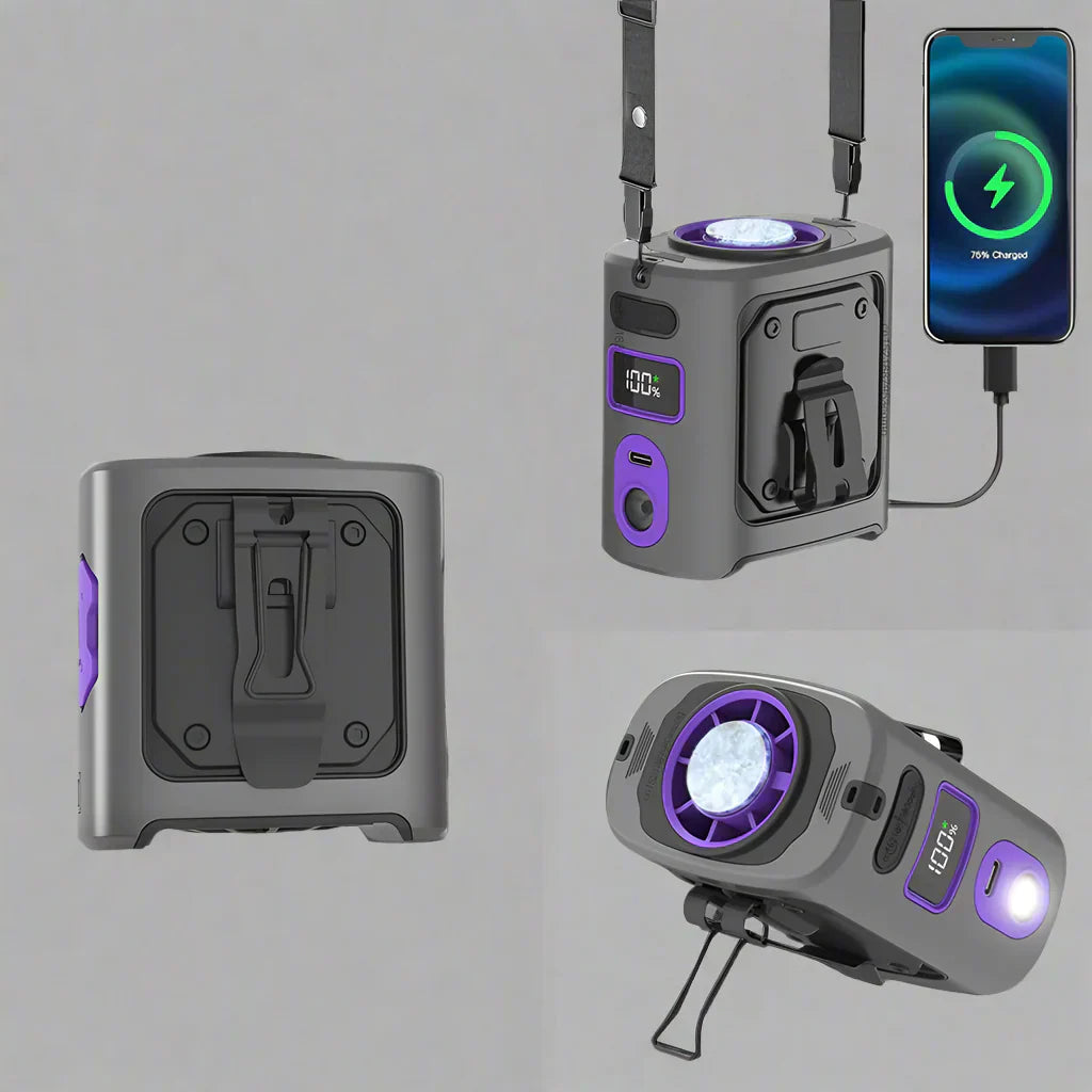 8000mAh tragbarer Kühl-Gürtelventilator mit Powerbank und LED-Licht – FrostBreeze