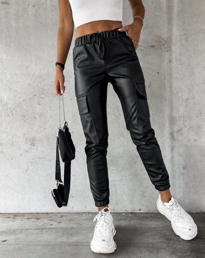 Lederlook Cargo-Hose für Damen - Jade