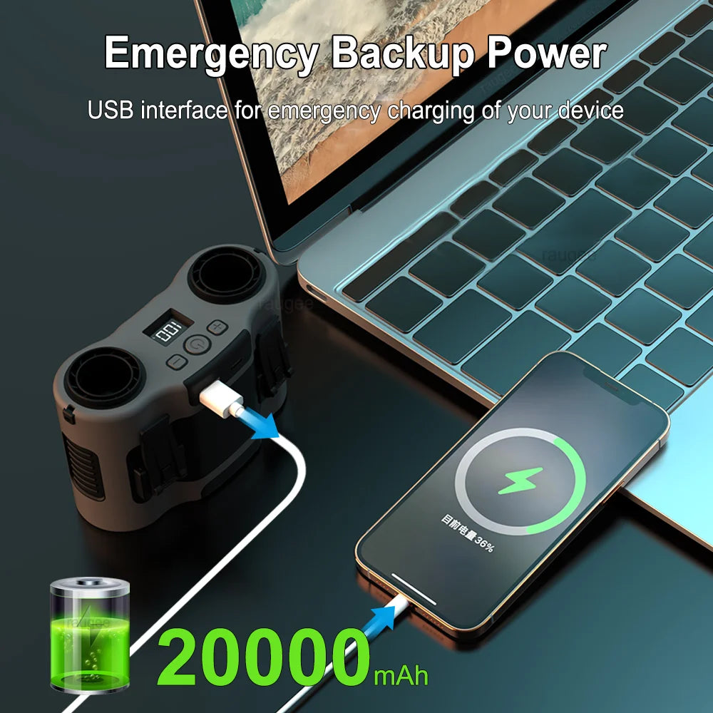 Tragbarer Taillenclip-Lüfter mit zwei Luftauslässen und 20.000mAh Batterie – BreezeMate