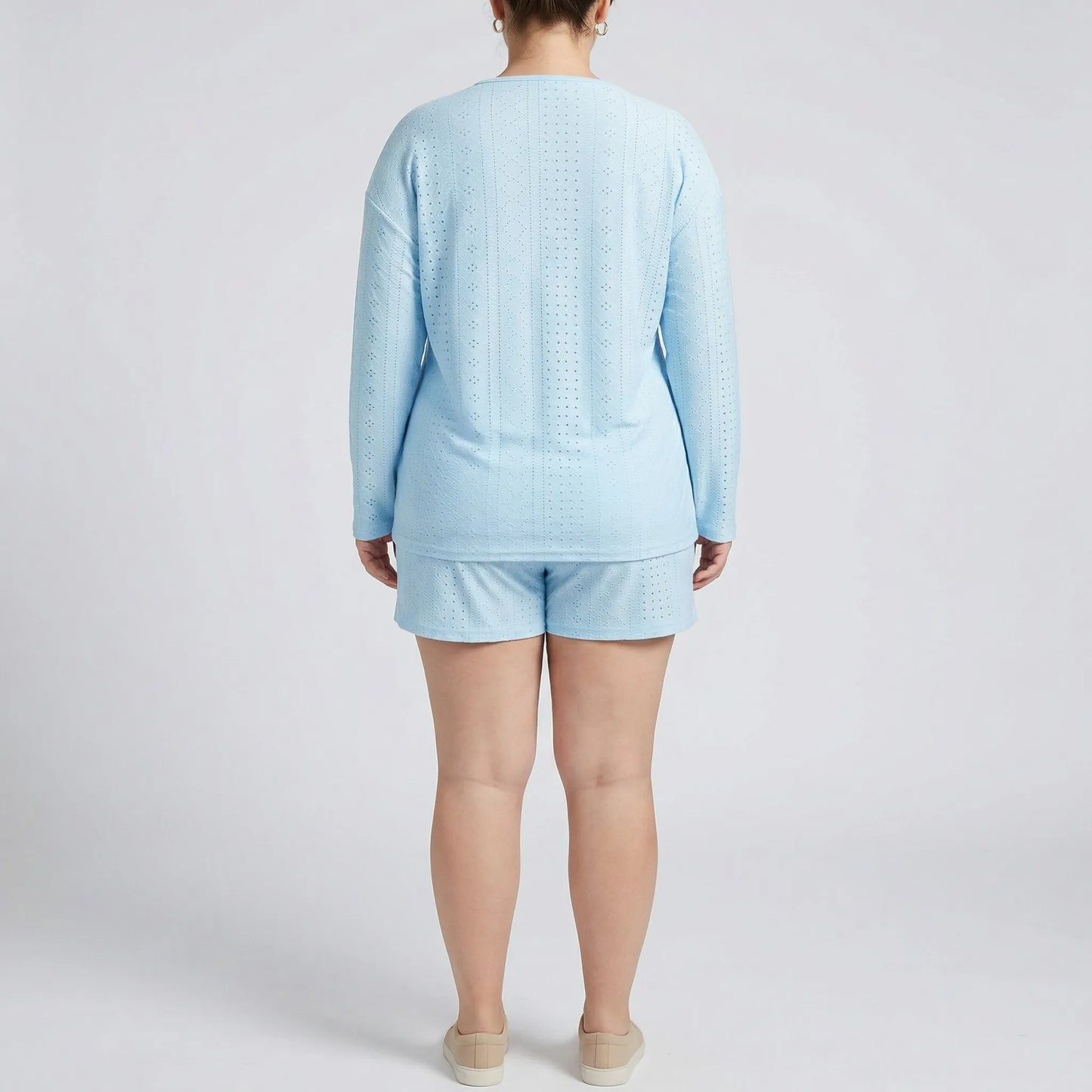 Set Aus Langarmshirt Mit Rundhalsausschnitt Und Shorts Für Große Größen - Charlene