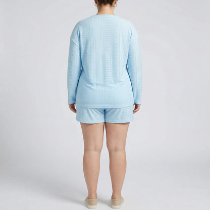 Set Aus Langarmshirt Mit Rundhalsausschnitt Und Shorts Für Große Größen - Charlene