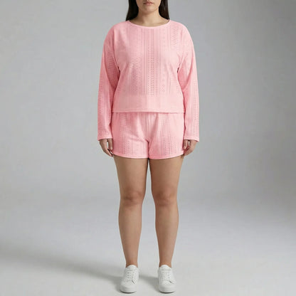 Set Aus Langarmshirt Mit Rundhalsausschnitt Und Shorts Für Große Größen - Charlene