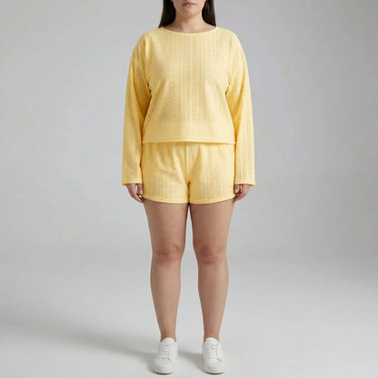 Set Aus Langarmshirt Mit Rundhalsausschnitt Und Shorts Für Große Größen - Charlene
