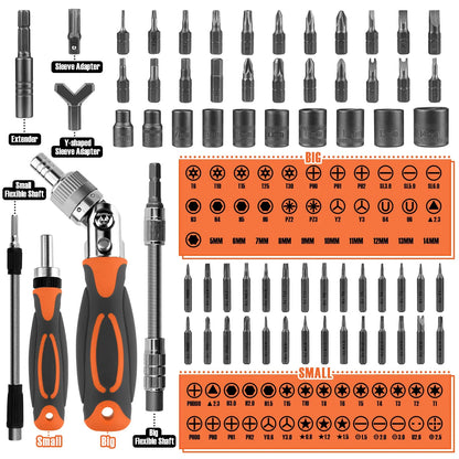 68-in-1 Ratschraubendreher Set mit Magnetbits & Verlängerungsstange – FortiDrive