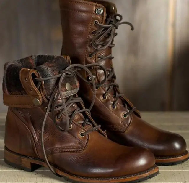 Gefütterte Damen Lederstiefel mit Schnürung – Alvara Herbstedition