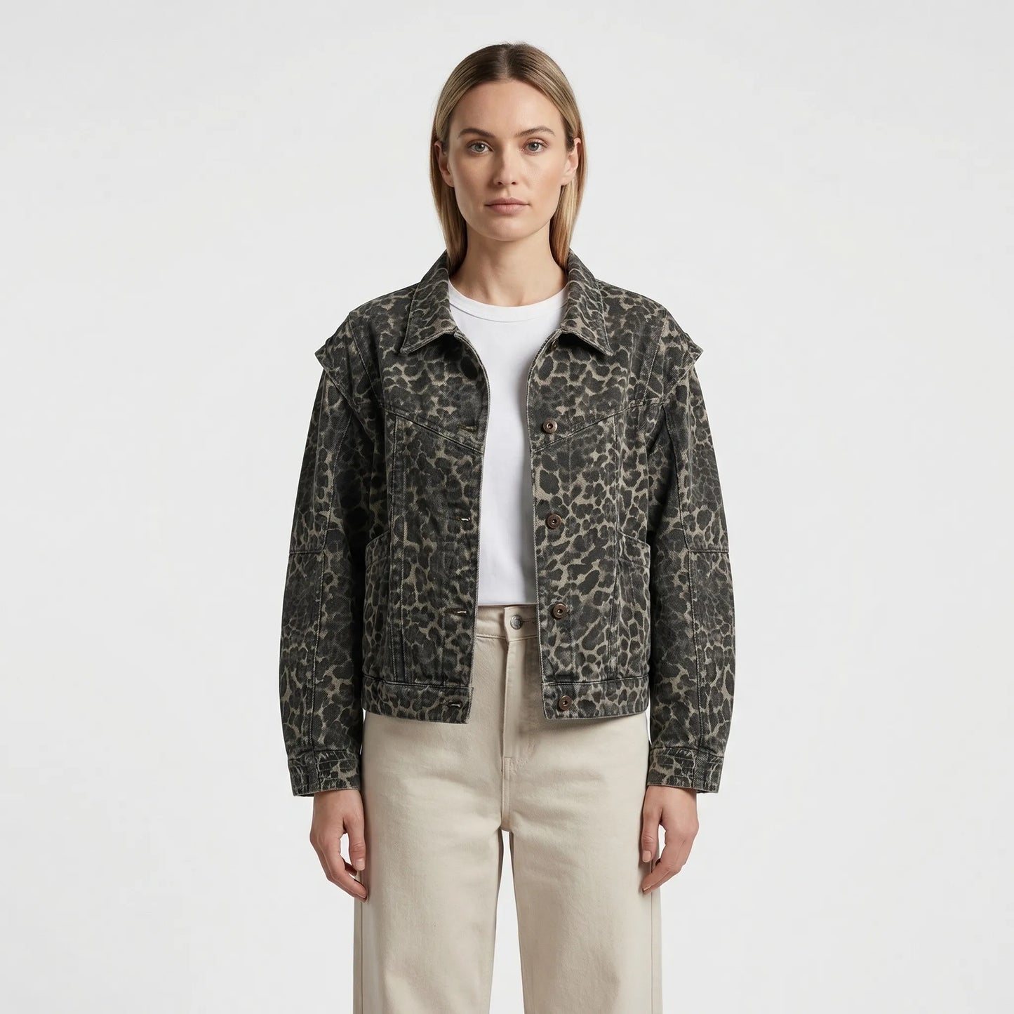 Short Leopard Print Casual Jacket - Flora