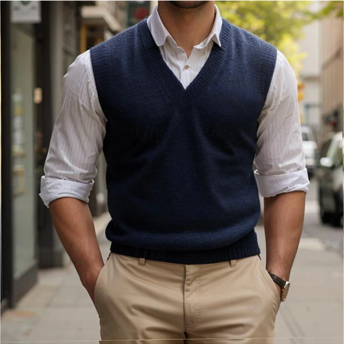 Sleeveless Men's V-Neck Waistcoat - Steve